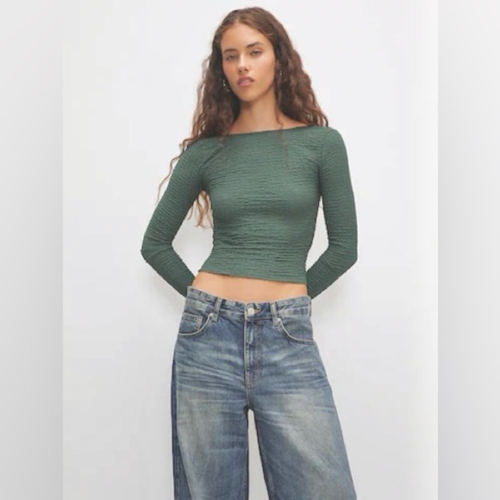 Altar’d State Green Lace Long Sleeve Crop Top Shirt L
